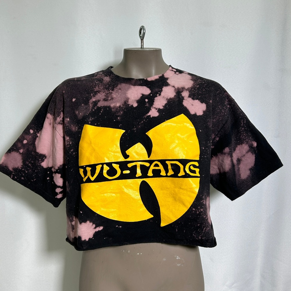 Wu-Tang Clan Bleach Dye Black Pink Crop Top Women's LARGE